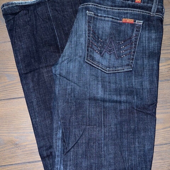 7 For All Mankind A Frame Jeans Womens 32 Dark Wash Denim Blue Bootcut NEW - Picture 1 of 8